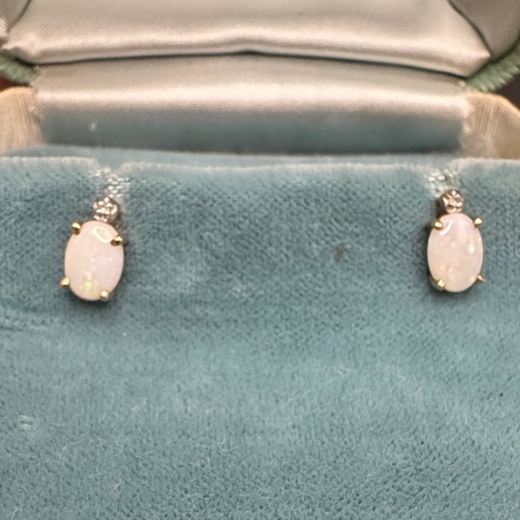 Estate Jewelry - 10k Gold Diamond Opal Stud Earrings